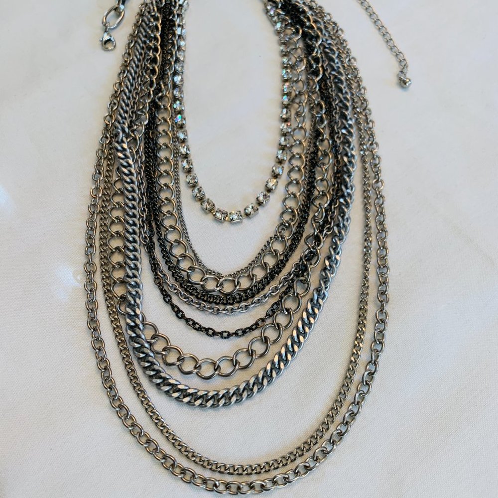 Layer Multi chain and Rhinestone necklace